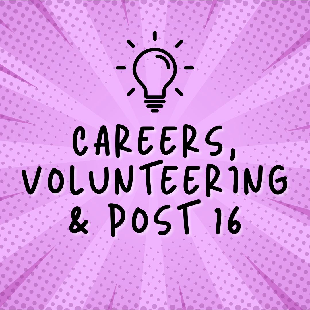 Careers, volunteering and post-16 text on purple background