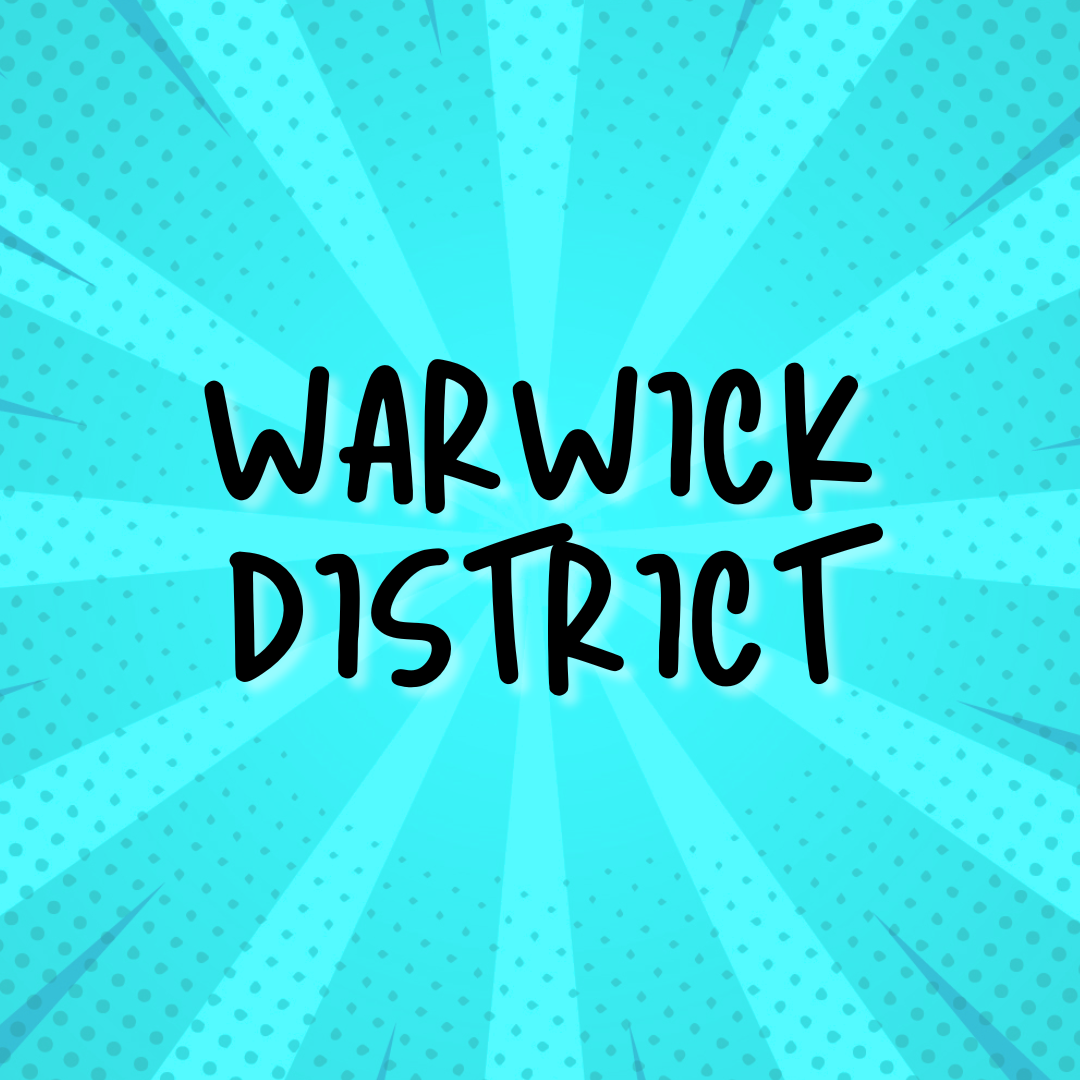 Blue tile with text &#039;Warwick District&#039;