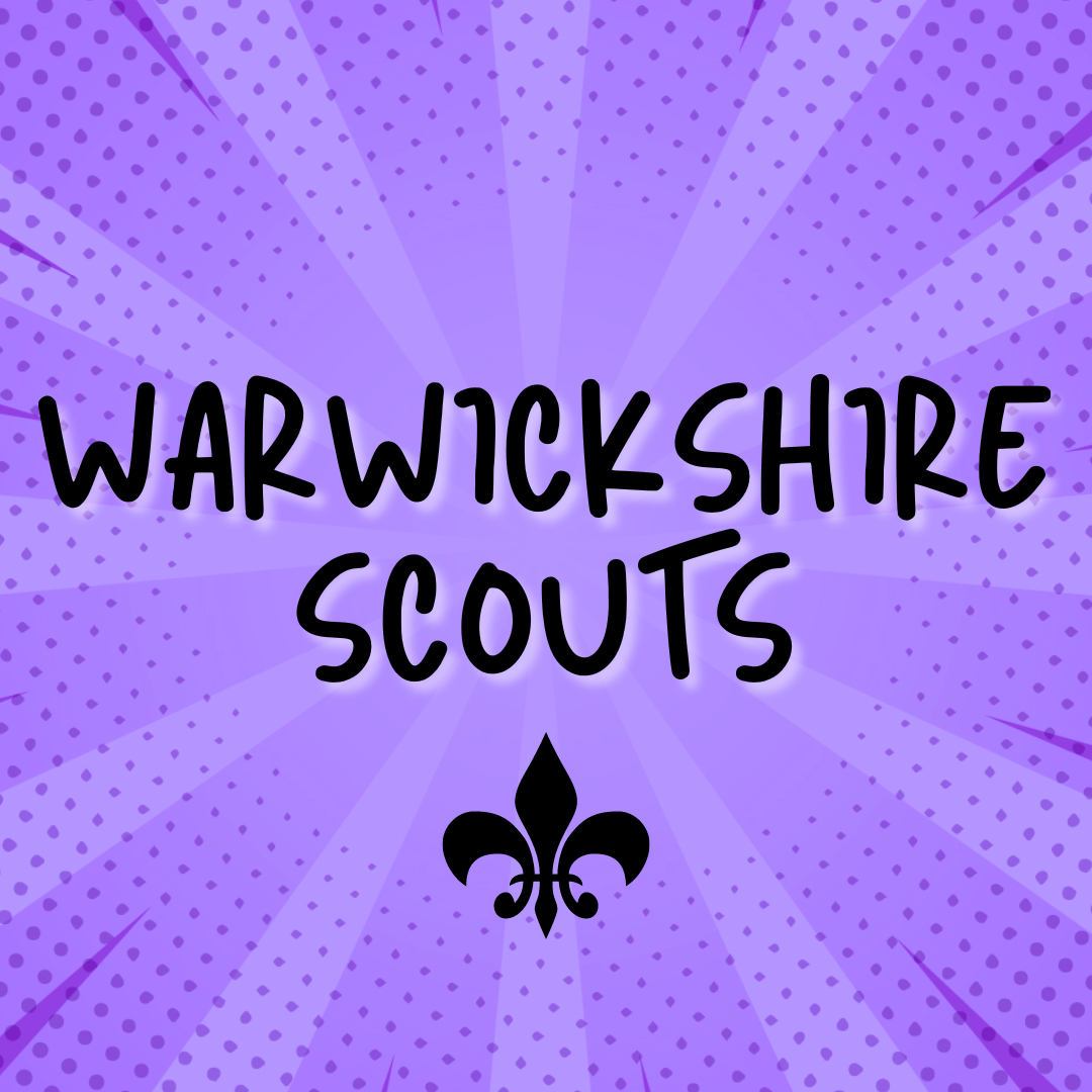 Purple background with text 'Warwickshire Scouts'