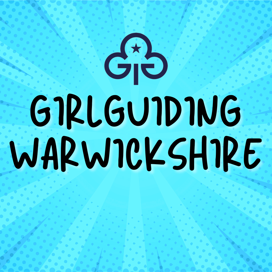 Blue background with text 'Girlguiding Warwickshire'