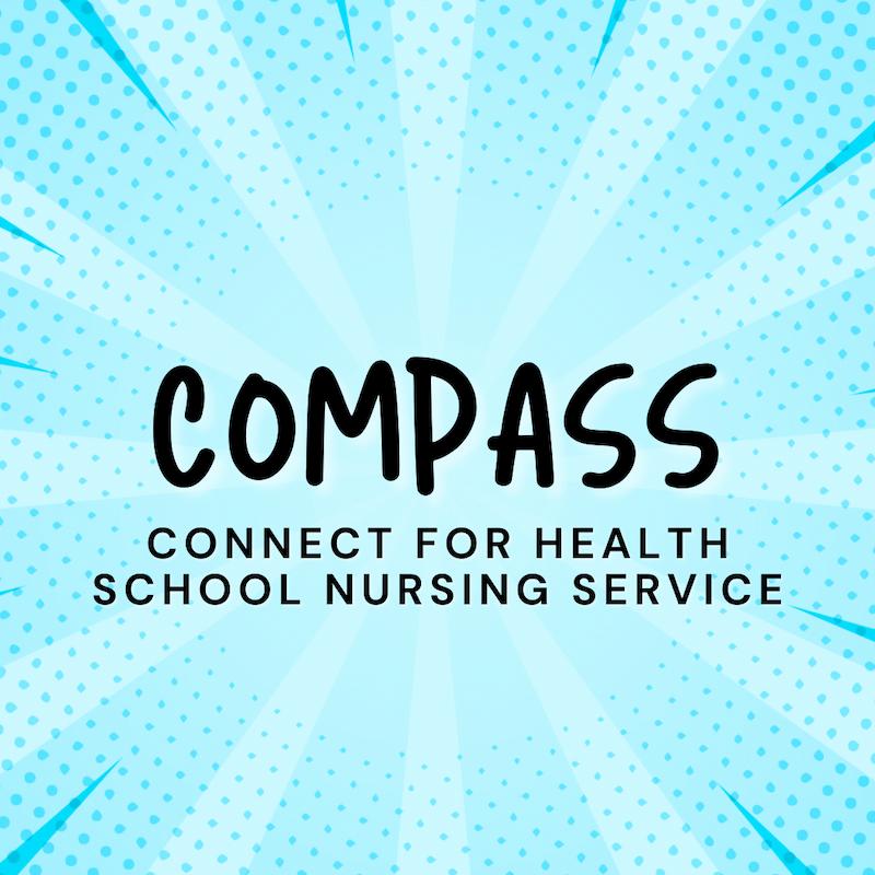 Blue background with 'compass connect for health' text