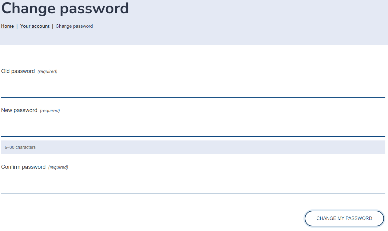 Change of password screenshot
