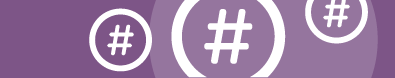 Hastags in circle bubbles on a purple background